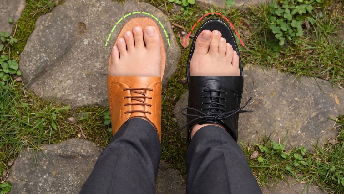 see-through image of two kinds of shoes worn by a single person showing the contrast between wide toe box and narrow toe box